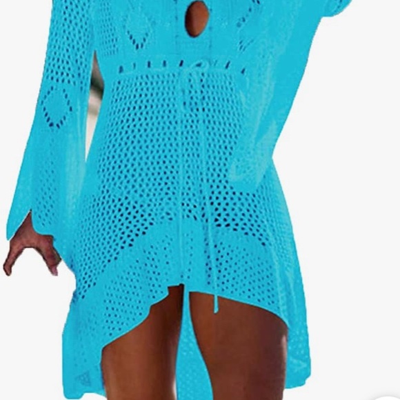 Beautiful Blue Turquoise Knit Coverup - Picture 2 of 6